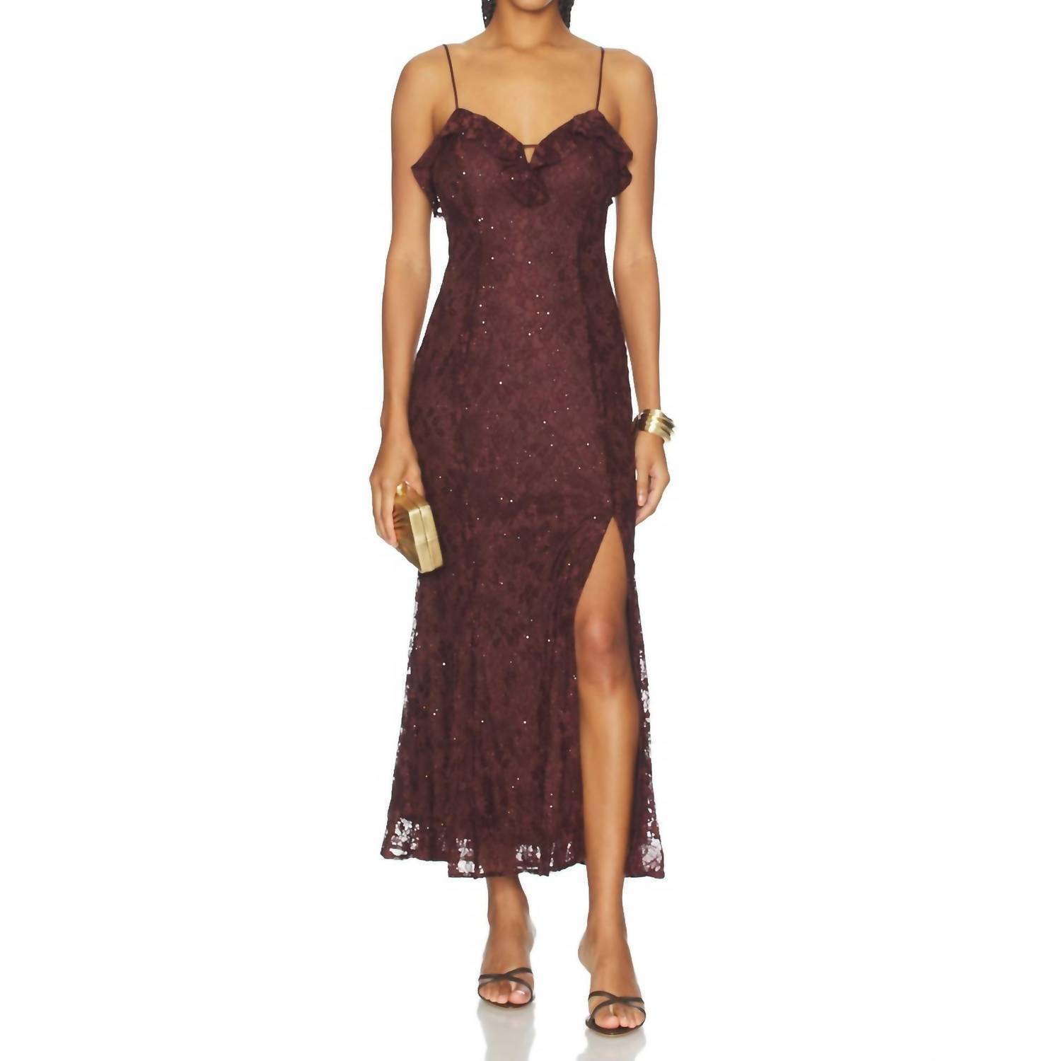 New Place Showroom Leonie Maxi Dress In Wine Brown